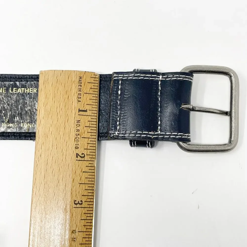 Vintage Women's Black Leather Belt White Stitching Small Western Rodeo Cowgirl